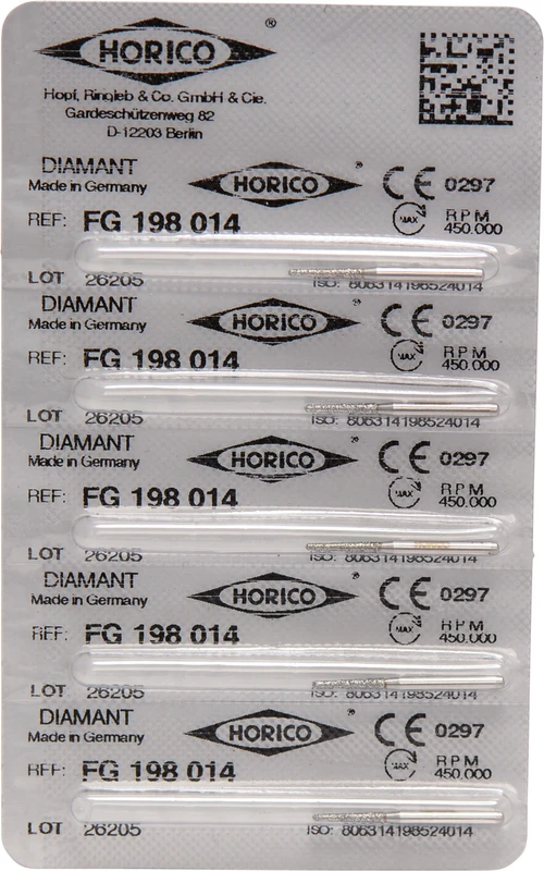 Diamantschleifer 198  Packung  5 Stück FG, Figur 198, 8 mm, ISO 014