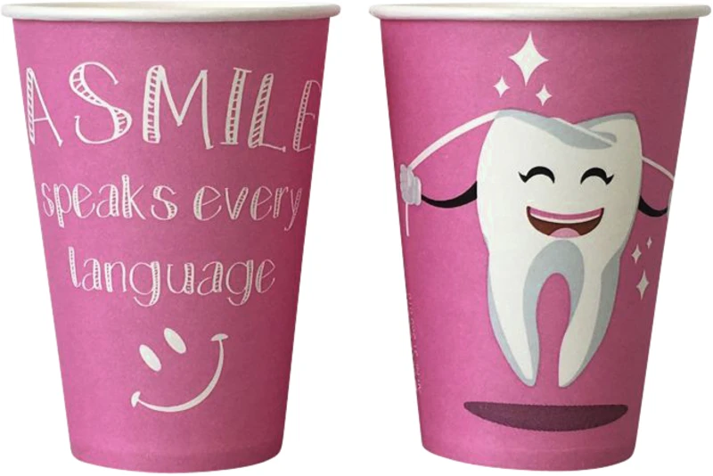 Mundspülbecher Hartpapier  Karton  2.000 Stück Zahndesign rosa