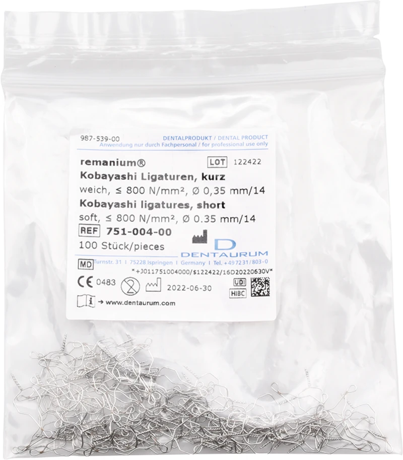 remanium® Ligaturendraht  Packung  100 Kobayashi Ligaturen, Ø 0,35 mm, kurz