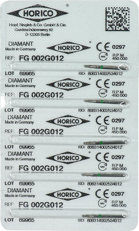 Diamantschleifer 002  Packung  5 Stück grün grob, FG, Figur 002, 3 mm, grün ISO 012