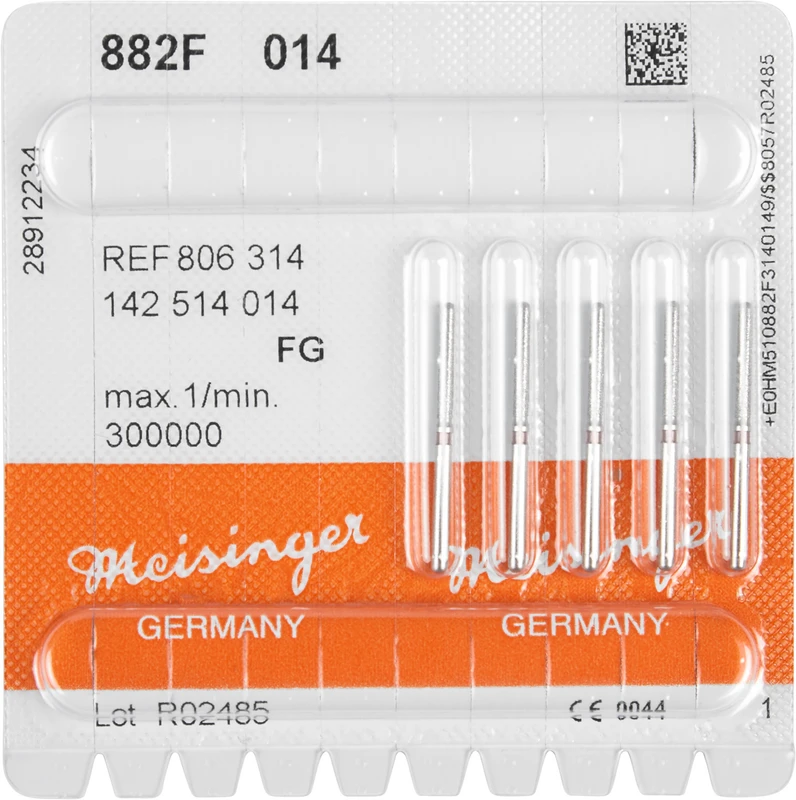 Diamanten 882  Packung  5 Stück rot fein, FG, Figur 142 Zylinder rund, 10 mm, ISO 014