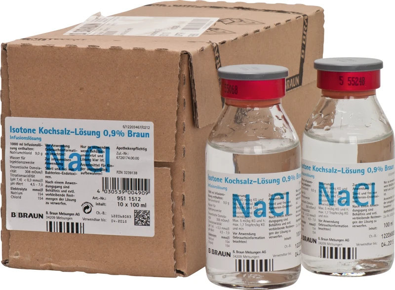Kochsalzinfusionslösung 0,9%  Karton  10 x 100 ml Glasflasche