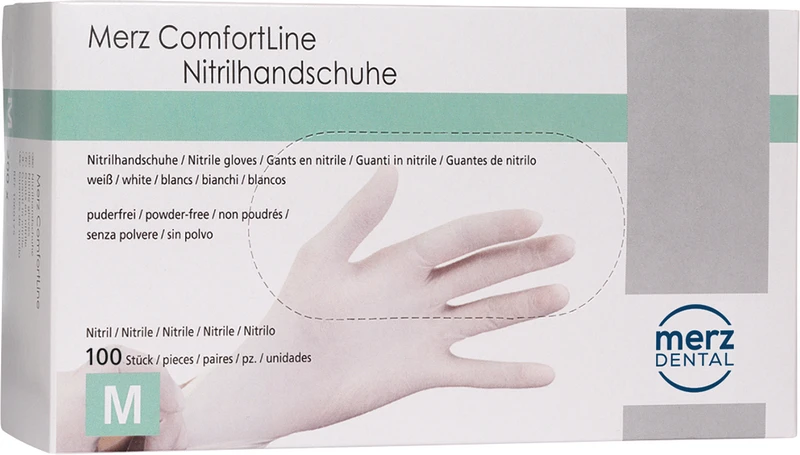 Merz Comfortline Nitrilhandschuhe   Spenderbox  100 Stück puderfrei, weiß, M