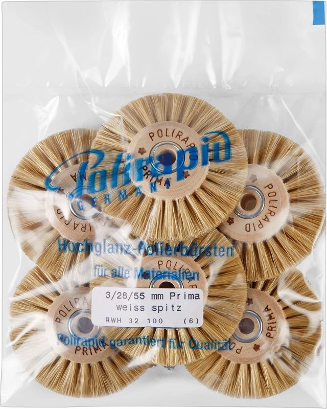 Prima Rundbürsten  Packung  6 Stück mit HK, 3-reihig, Chungking weiß spitz, Kern: Ø 28 mm, Außen: Ø 50 mm