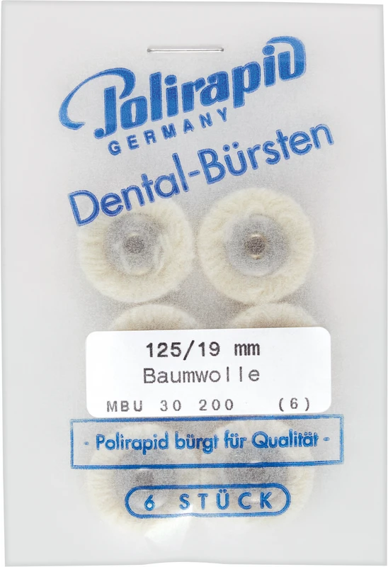 Miniaturbürsten Garn  Packung  6 Stück unmontiert, Baumwollgarn weich, Ø 19 mm