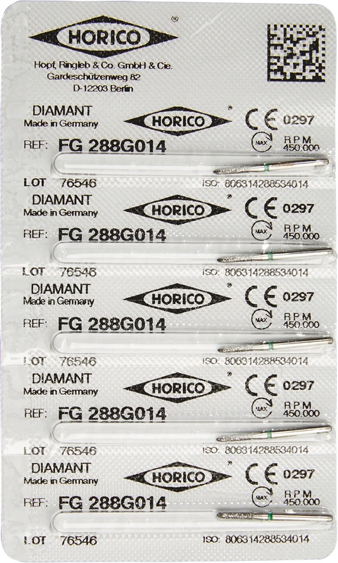 Diamantschleifer 288  Packung  5 Stück grün grob, FG, Figur 288, 6 mm, ISO 014