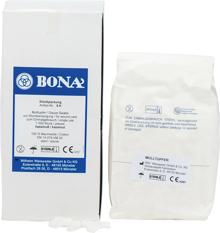 BONA Mulltupfer  Klinikpackung  1.000 Stück Haselnuss