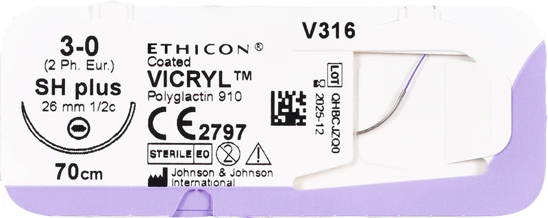 VICRYL   Packung  36 Stück ungefärbt, 45 cm, P1 PRIME, 3\8 Kreis, schneidend, Präzisionsspitze, 11 mm, USP 6\0