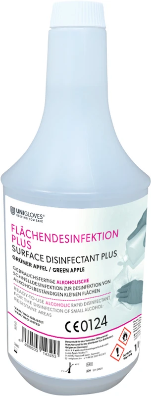 UNIGLOVES Flächendesinfektion PLUS  Flasche  1 Liter grüner Apfel