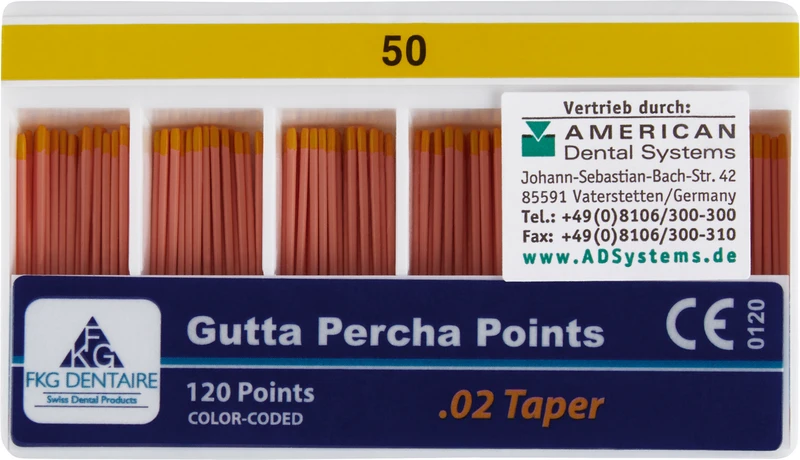 FKG Gutta Percha  Packung  120 Stück Taper.02 ISO 050