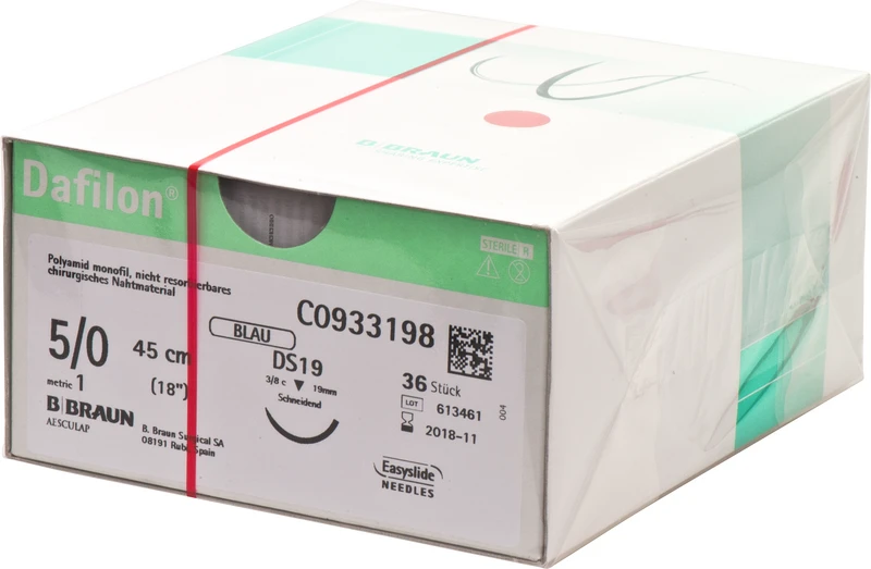 Dafilon®  Packung  36 Stück blau, 45 cm, DS19, 3\8 Kreis, schneidend, 19 mm, USP 5\0