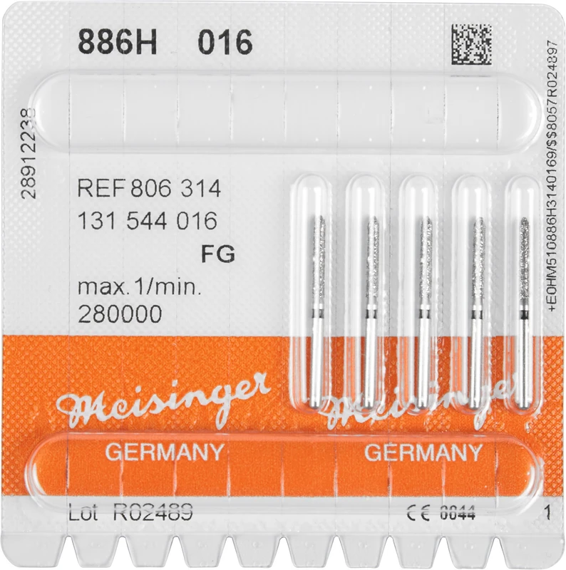 Diamanten 886  Packung  5 Stück schwarz super grob, FG, Figur 131 Zylinder spitz, 10 mm, ISO 016