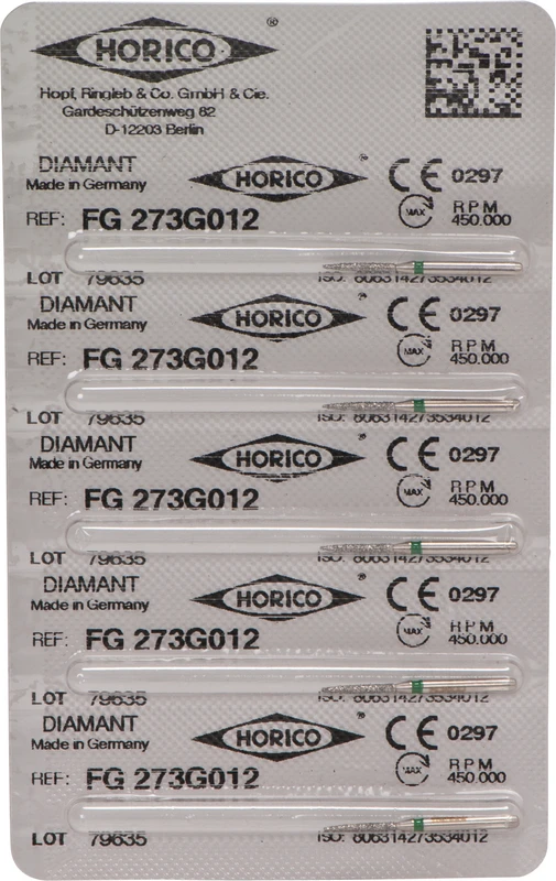 Diamantschleifer 273  Packung  5 Stück grün grob, FG, Figur 273, 8 mm, ISO 012