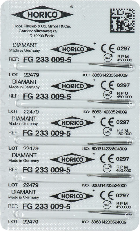 Diamantschleifer 233  Packung  5 Stück FG, Figur 233, 2,6 mm, ISO 009