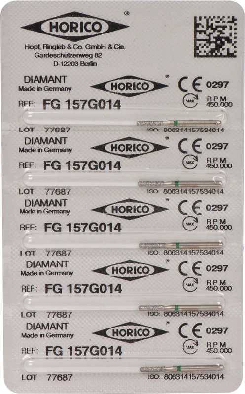 Diamantschleifer 157  Packung  5 Stück grün grob, FG, Figur 157, 6 mm, ISO 014