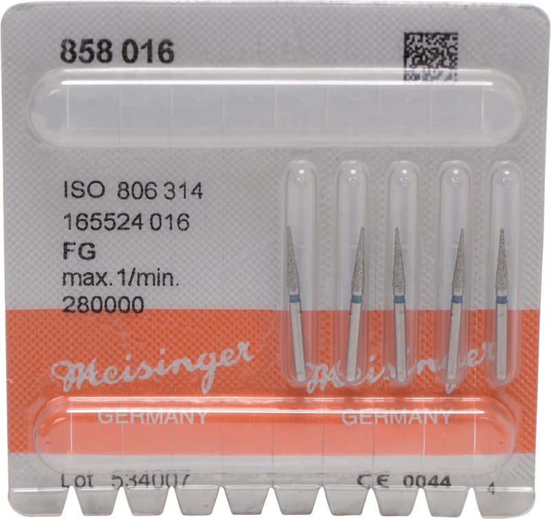 Diamanten 858  Packung  5 Stück blau mittel, FG, Figur 165 kon. spitz, Nadel, 8 mm, ISO 016