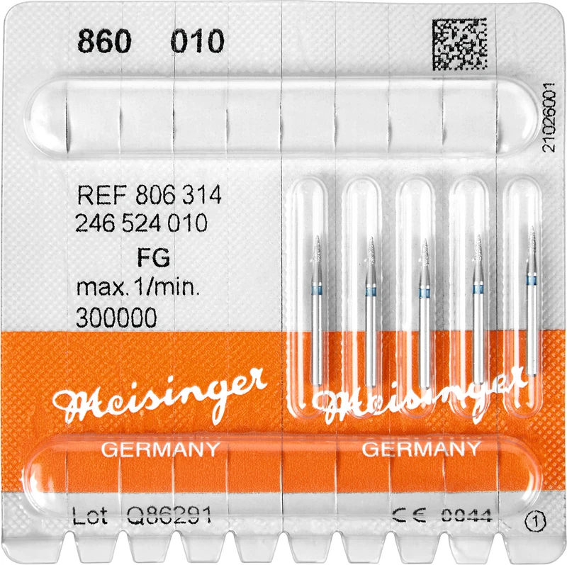 Diamanten 860  Packung  5 Stück blau mittel, FG, Figur 246 Flamme, 3,5 mm, ISO 010