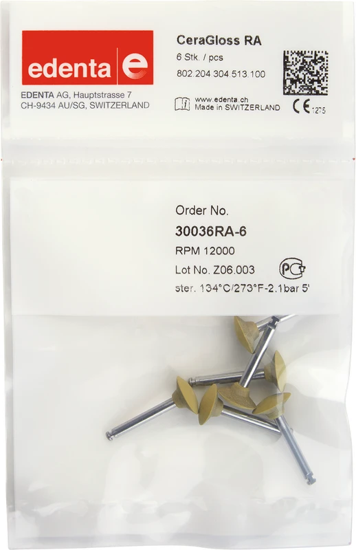 CeraGloss  Packung  6 Stück gelb, RA, Figur 304, 4,7 mm, ISO 100