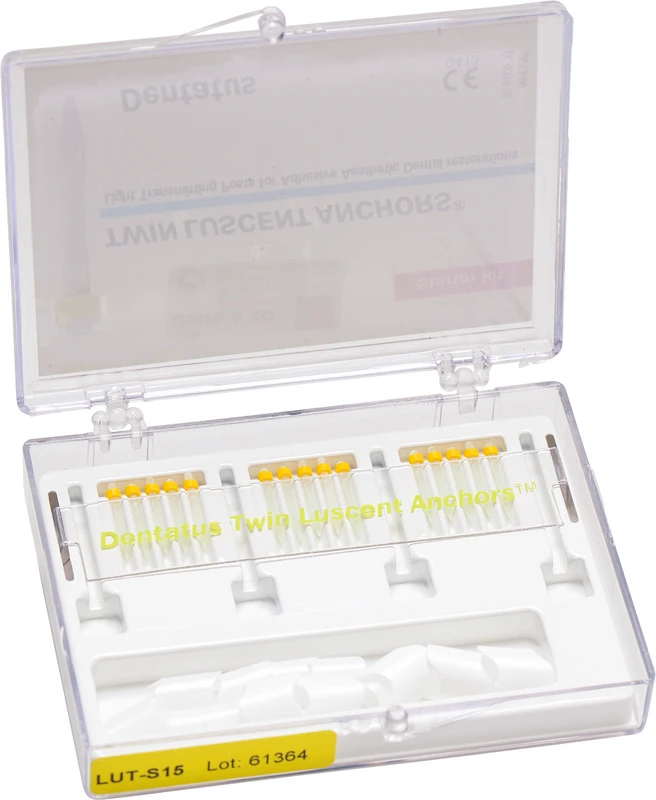 Twin Luscent Anchors® Wurzelstifte  Packung  15 Stück Größe S, gelb, 15 Stumpfaufbauhülsen