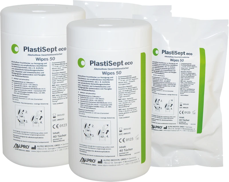 PlastiSept eco Wipes 50  StarterSet  2 Spenderboxen leer, 2 Nachfüllbeutel