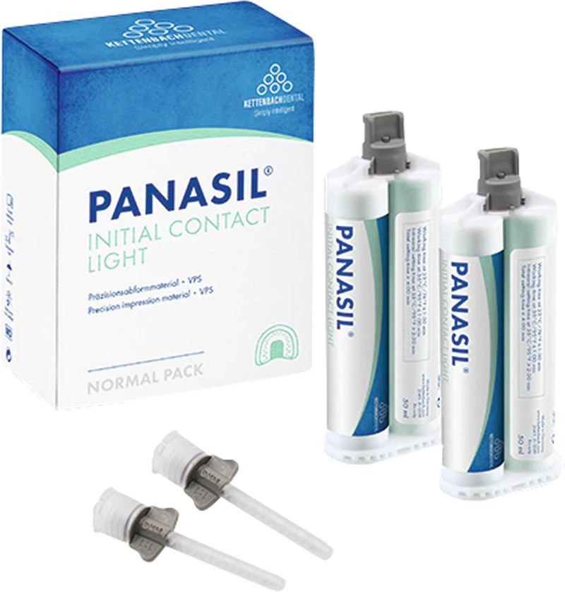 Panasil® initial contact Light  Packung  2 x 50 ml Doppelkartusche, 8 Mischkanülen grau