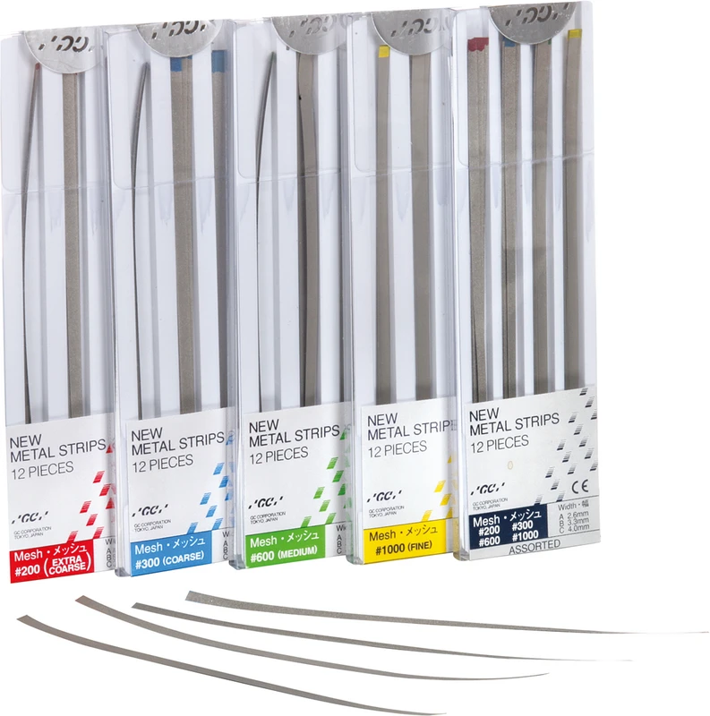 GC NEW METAL STRIPS  Packung  12 Stück (4 x 2,6 mm, 4 x 3,3 mm, 4 x 4 mm), Körnung 200
