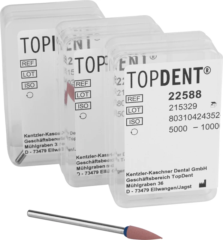 TOPDENT DIA-BLUE-Polierer  Packung  3 Stück HP, rosa mittel, Spitze, 4 x 13 mm