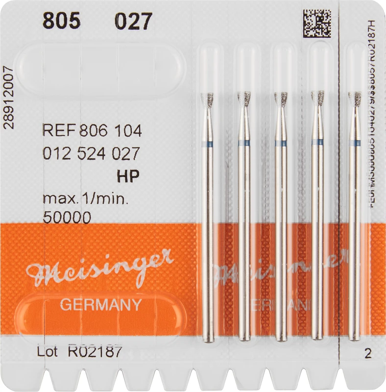 Diamanten 805  Packung  5 Stück blau mittel, HP, Figur 012 umgek. Kegel, Kante scharf, 2,5 mm, ISO 027