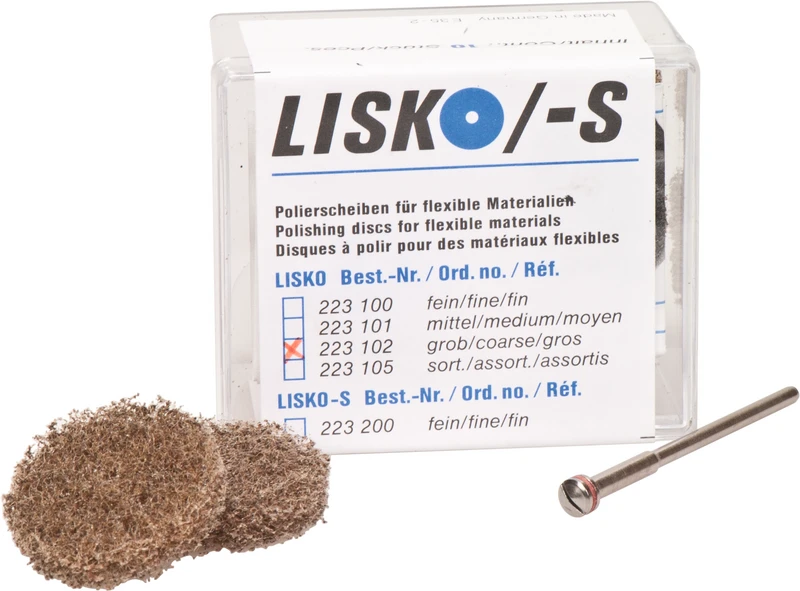 LISKO Polierer  Packung  10 Stück unmontiert, braun grob, 4 Stützscheiben, 1 Mandrell