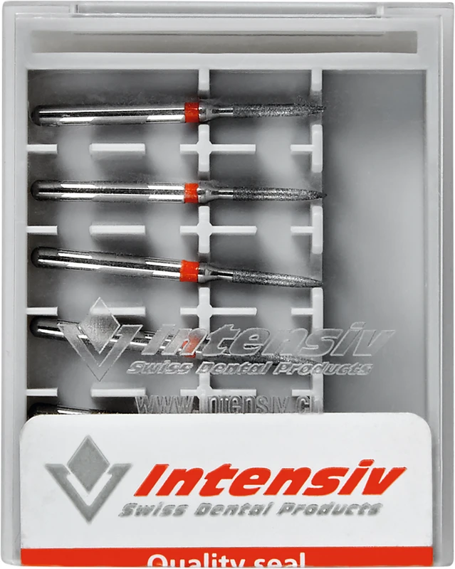 Diamanten 861  Packung  6 Stück rot fein, FG, Figur 248 Flamme zylindrisch normal, 7 mm, ISO 011