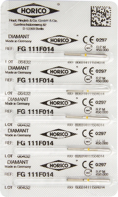 Diamantschleifer 111  Packung  5 Stück gelb x-fein, FG, Figur 111, 8 mm, ISO 014