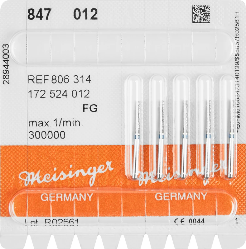 Diamanten 847  Packung  5 Stück blau mittel, FG, Figur 172 Konus Kante scharf, 8 mm, ISO 012