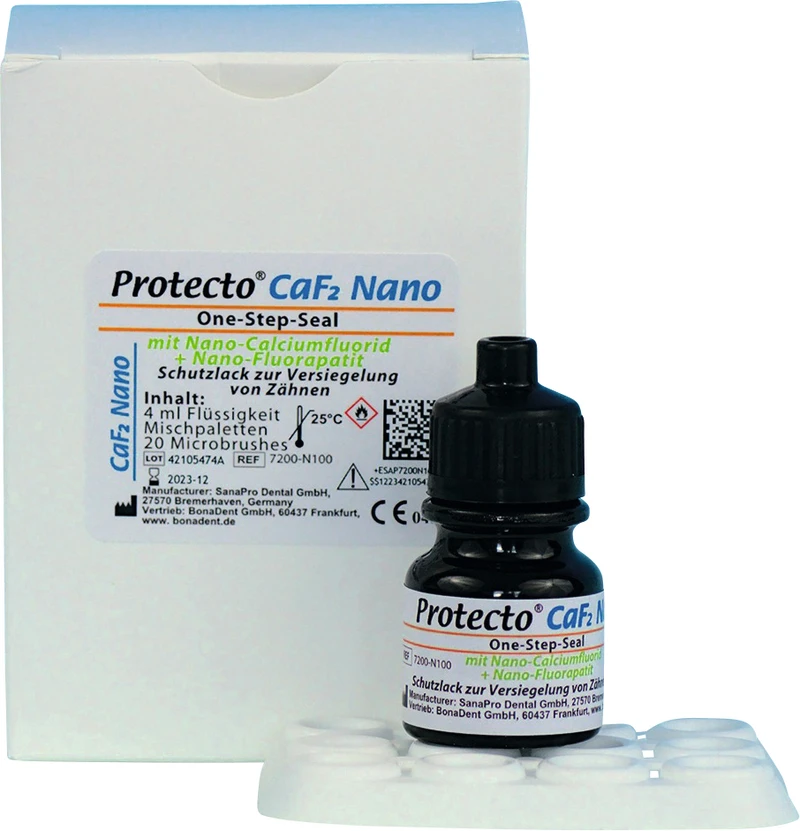 Protecto® CaF2 Nano  Packung  4 ml Flasche, 4 Mischpaletten, 20 Microbrushes
