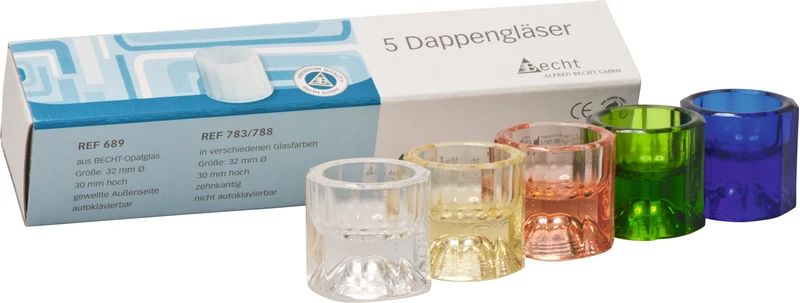 Dappengläser aus Buntglas  Sortiment  5 Stück sortiert (klar, gelb, rosalin, grün, blau)