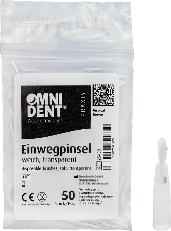 Einwegpinsel  Packung  50 Stück transparent, Haar weiß, weich