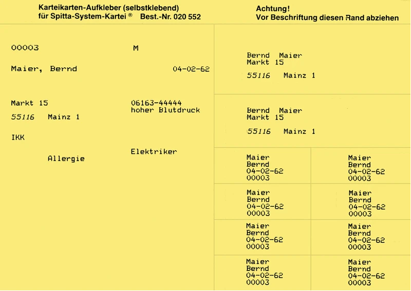 Adressaufkleber für Karteikarten   Packung  100 Stück gelb