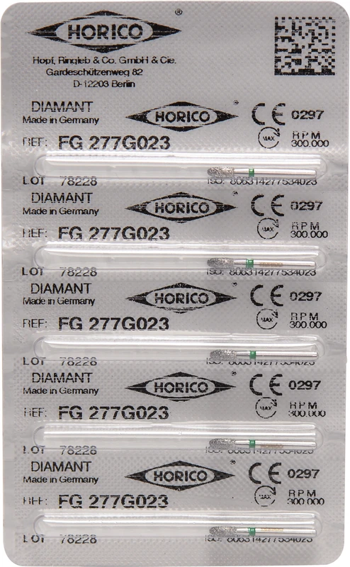 Diamantschleifer 277  Packung  5 Stück grün grob, FG, Figur 277, 4,5 mm, ISO 023