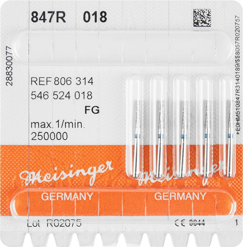 Diamanten 847  Packung  5 Stück blau mittel, FG, Figur 546 Konus Kante abgerundet, 8 mm, ISO 018