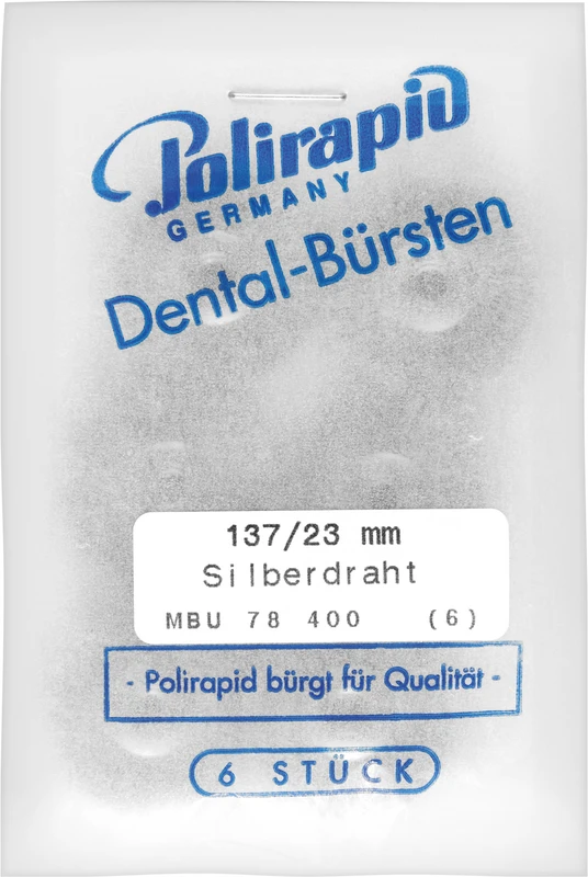 Miniaturbürsten Draht  Packung  6 Stück unmontiert, Silberdraht, Ø 23 mm, Draht: 0,08 mm