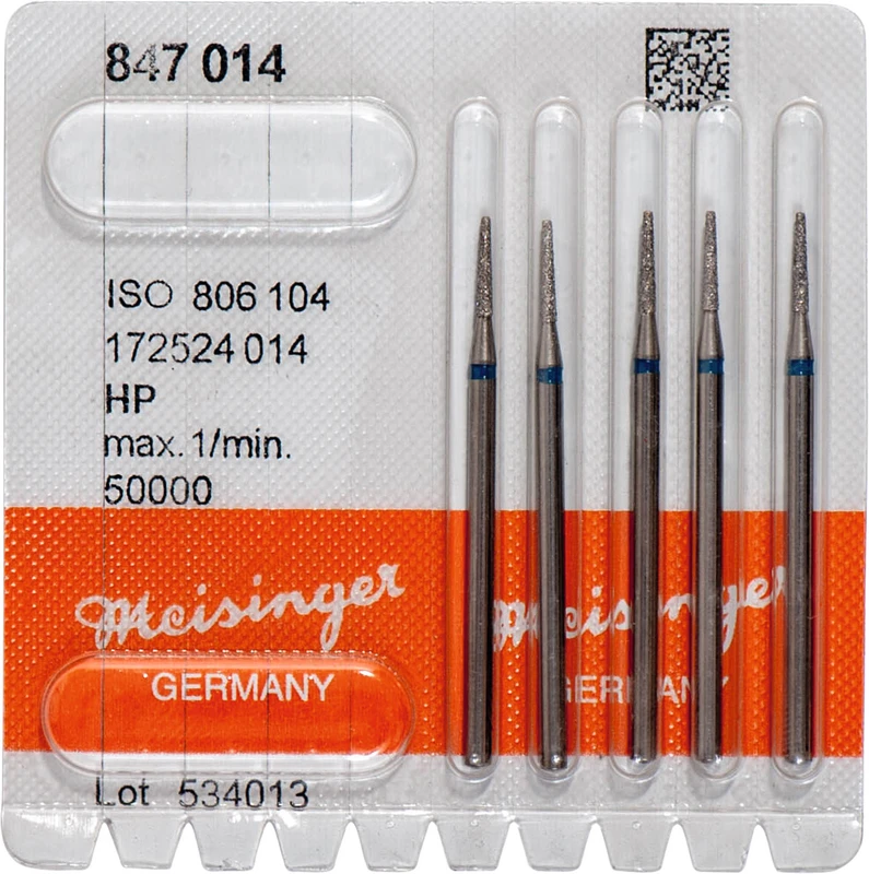 Diamanten 847  Packung  5 Stück blau mittel, FG, Figur 172 konisch, Kante scharf, 8 mm, ISO 014