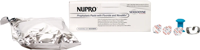 NUPRO® mit NovaMin®   Packung  175 x 1,4 g Single Dose Orange mit Fluorid, 1 Prophy Grip, 1 Prophy Ring