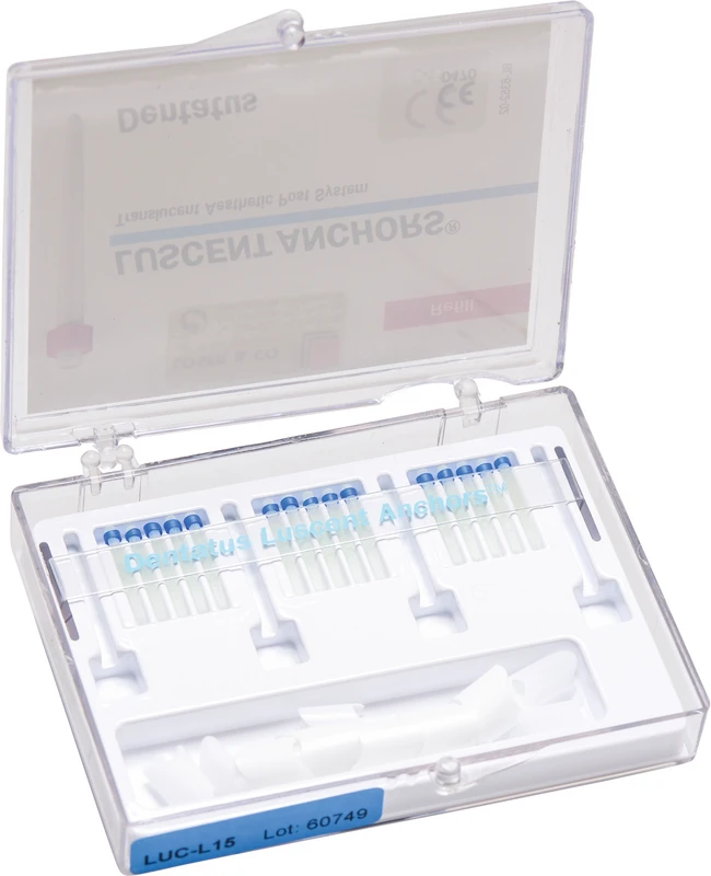 Luscent Anchors® Wurzelstifte  Packung  15 Stück Größe L, blau, 15 Stumpfaufbauhülsen