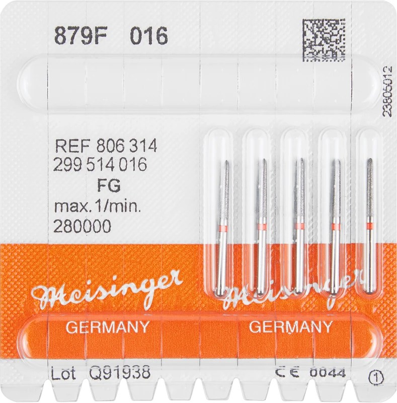 Diamanten 879  Packung  5 Stück rot fein, FG, Figur 299 Torpedo konisch, 10 mm, ISO 016