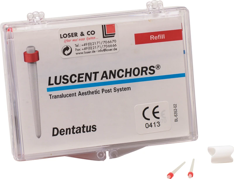 Luscent Anchors® Wurzelstifte  Packung  15 Stück Größe M, rot, 15 Stumpfaufbauhülsen