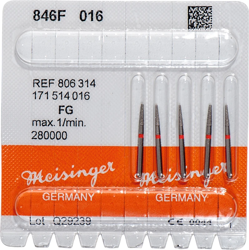 Diamanten 846  Packung  5 Stück rot fein, FG, Figur 171 Konus Kante scharf, 6 mm, ISO 016