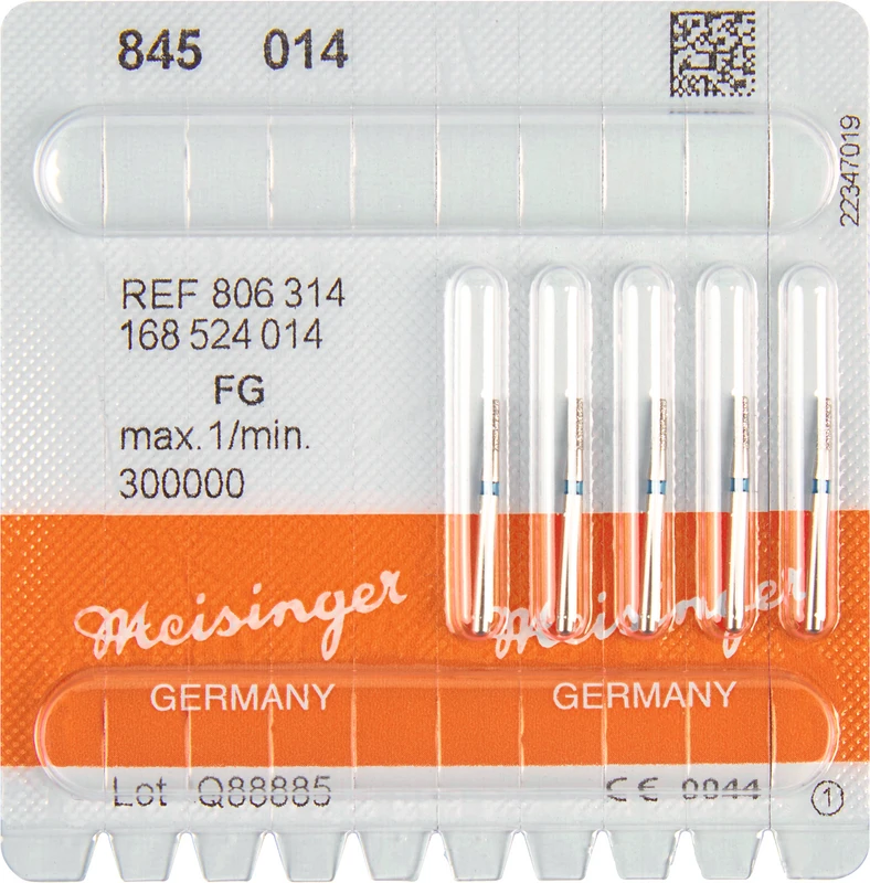 Diamanten 845  Packung  5 Stück blau mittel, FG, Figur 168 Konus Kante scharf, 4 mm, ISO 014