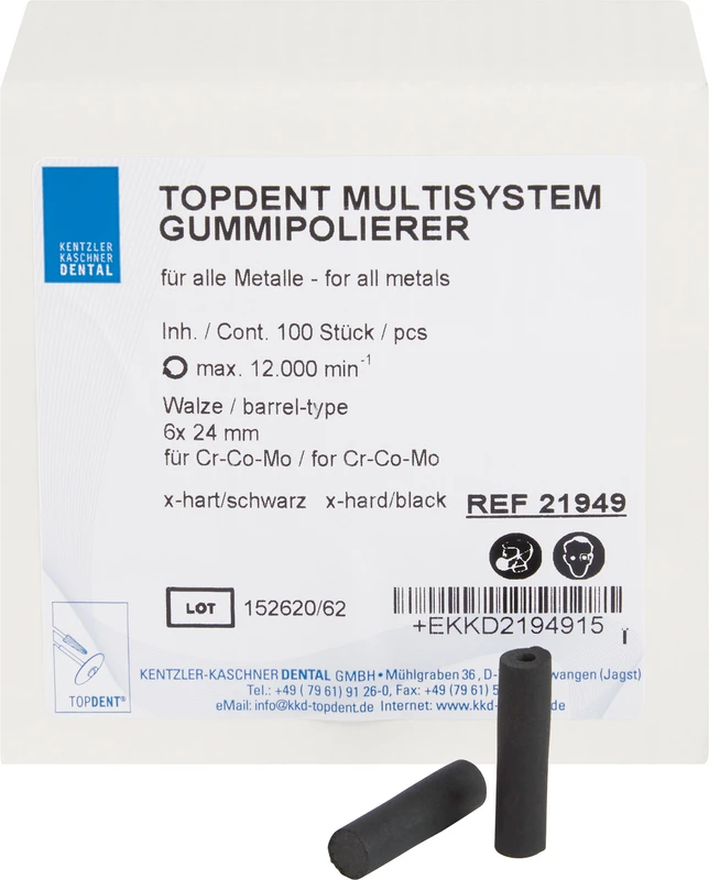 TOPDENT Multisystem-Gummipolierer  Packung  100 Stück schwarz superhart, Walze Ø 6 mm x 24 mm