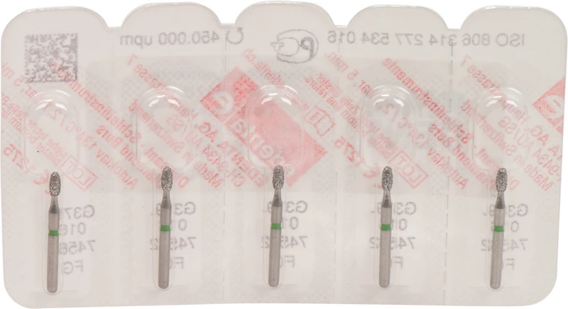 Omni Diamanten 379  Packung  5 Stück grün grob, FG, Figur 277 Eiform, 3,5 mm, ISO 016