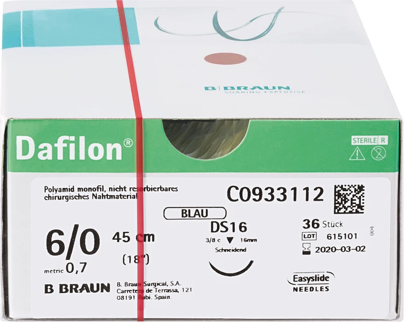 Dafilon®  Packung  36 Stück blau, 45 cm, DS16, 3\8 Kreis, schneidend, 16 mm, USP 6\0