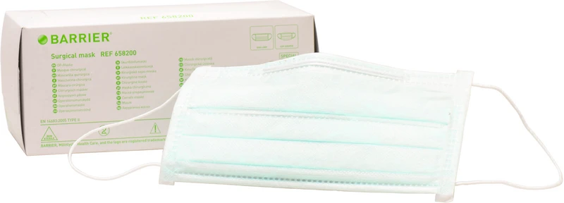 BARRIER® OP-Maske Special  Packung  50 Stück grün, mit Ohrschlaufe mit Formhalter